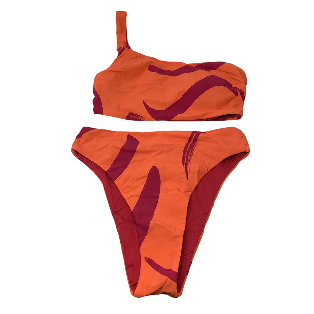 Seafolly Womens US 6 AU 10 Orange One Shoulder Bikini Set Abstract Print NWOT